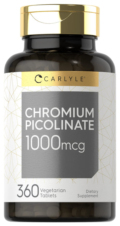 Ultra Chromium Picolinate 1000mcg | 360 Tablets | Vegetarian, Non-GMO, Gluten Free | By Carlyle