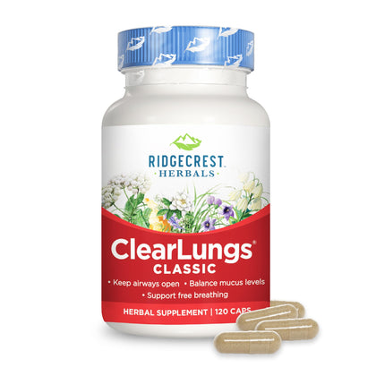 Ridgecrest Herbals ClearLungs Classic, Natural Lung, Nasal Wellness Formula, Bronchial, Respiratory, Immune, Sinus, Mucus Support (120 Caps, 60 SRV)