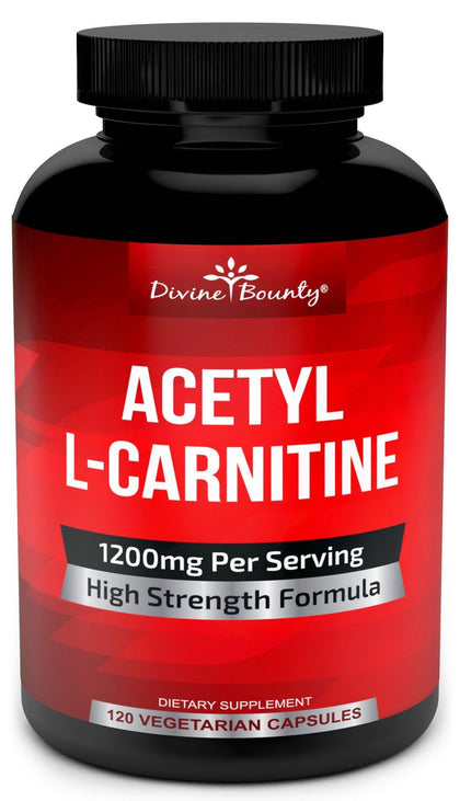 Divine Bounty Acetyl L-Carnitine Capsules 1200mg Per Serving - L Carnitine Supplement 120 Vegetarian Capsules