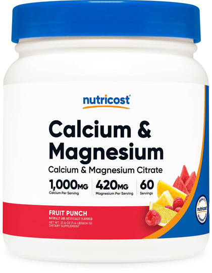 Nutricost Calcium Magnesium Powder (Fruit Punch, 60 Servings) - Bone Support, Non-GMO, Gluten Free (from Calcium Citrate and Magnesium Citrate)