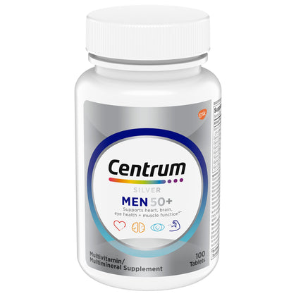 Centrum Silver Multivitamin for Men 50 Plus, Multimineral Supplement, Vitamin D3, B-Vitamins and Zinc, Gluten Free, Non-GMO Ingredients, Supports Memory and Cognition in Older Adults - 100 Ct