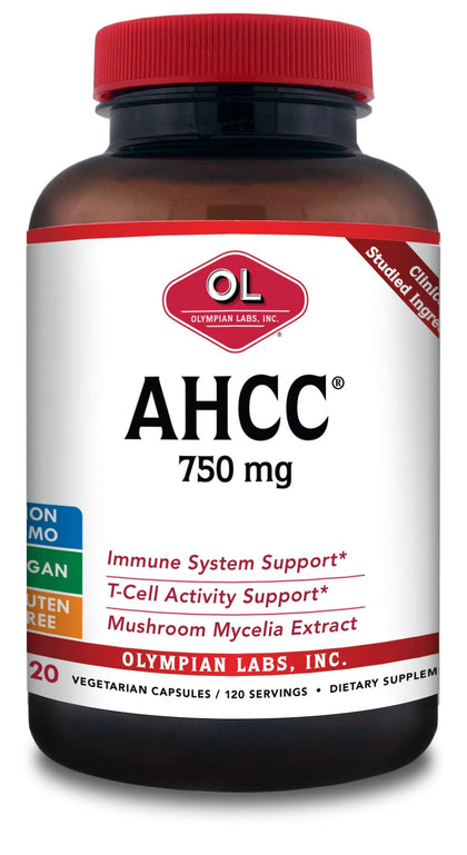 Olympian Labs Premium AHCC Supplement 750mg of AHCC per Capsule - Supports Immune Health, Liver Function, and Natural Killer Cell Activity - Bulk 120 Servings