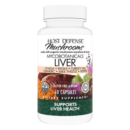 Host Defense MycoBotanicals Liver* Capsules - Liver Health Supplement with Milk Thistle & Turmeric Root - Mushroom Supplement Capsules with Turkey Tail, Reishi & Chaga - 60 Capsules (30 Servings)*