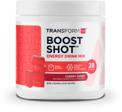 TransformHQ Boost Shot Drink Mix (28 Servings, Cherry Candy) - Energy Without the Crash - Gluten Free, Non-GMO