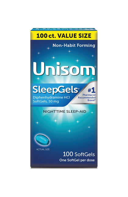 Unisom Nighttime Sleep-Aid Gels, Diphenhydramine HCI 50mg, 100 Count