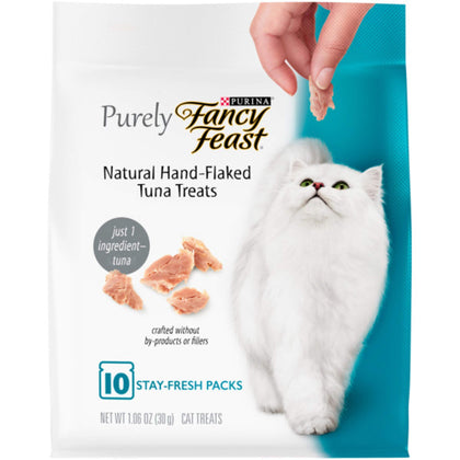 Purina Fancy Feast Natural Cat Treats, Purely Natural Hand-Flaked Tuna - (Pack of 5) 10 ct. Pouches