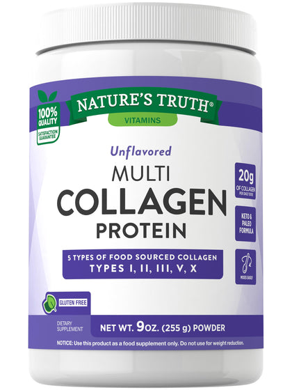 Nature's Truth Multi Collagen Powder | 9 oz | Type I, II, III, V, X | Hydrolyzed Collagen Peptide Protein Powder | Keto and Paleo Friendly | Unflavored | Gluten Free