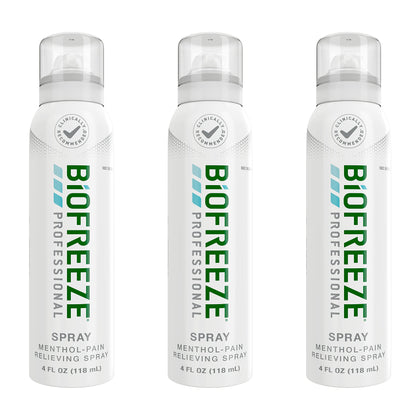 Biofreeze Professional Strength Pain Relief Aerosol Spray, Knee & Lower Back Pain Relief, Sore Muscle Relief, Neck Pain Relief, FSA Eligible, Biofreeze Menthol Spray, 4 Fl Oz (Pack of 3)