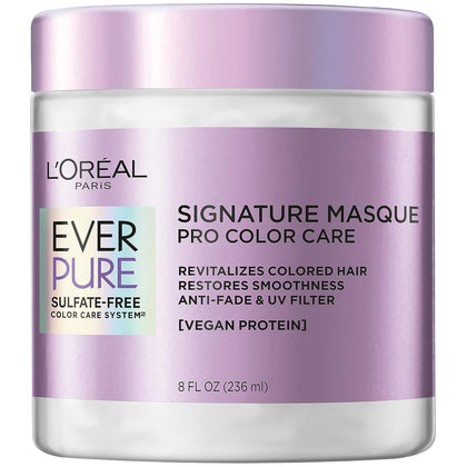 LOréal Paris EverPure Sulfate Free Signature Masque Pro Color Care, Hair Mask for Dry, Color Treated Hair, UV Filter, with Vegan Protein, Vegan Formula, Paraben Free, Dye Free, Gluten Free, 8 fl oz