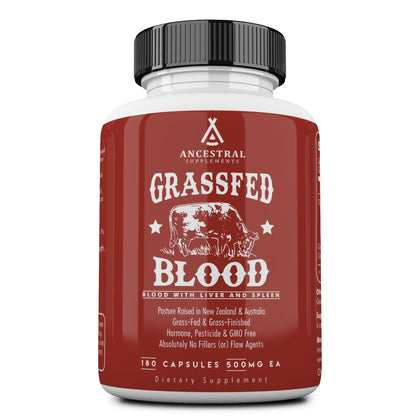 Ancestral Supplements Grass Fed Blood is Blood, Liver & Spleen Formula, 500mg, Grass Fed Beef Supplement, Red & White Blood Cell Formation, Immune and Heart Health Support, Non GMO, 180 Capsules