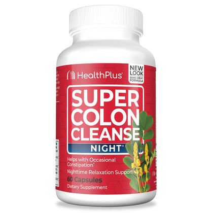 Health Plus Super Colon Cleanse Night Formula Digestive Support | Constipation Relief to Reduce Bloating with Probiotics and Valerian Root for Sleep | More than 1 Cleanse, 60 Capsules