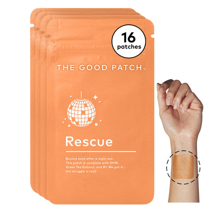 The Good Patch Rescue After Party Patch, Natural Patch with DHM, Vitamin B1, Green Tea, Plant Powered Wearable Wellness, Bounce Back After a Night Out (16 Total Patches)