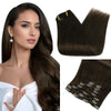 Full Shine Brown Clip in Hair Extensions Short Human Hair Clip in Extensions Double Weft #2 Darkest Brown Hair Extensions Clip in Full Head 7 Pieces 12 Inch Invisible Clip ins