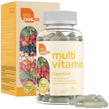 Zahler - Multivitamin with Probiotics for Digestive Health (60 Capsules) Kosher Multi Vitamins for Gut Health, Healthy Regularity Support for Men and Women - Probiotic Digestion Pills for Adults