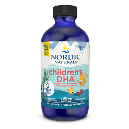 Nordic Naturals Childrens DHA, Strawberry - 4 oz for Kids- 530 mg Omega-3 with EPA & DHA - Brain Development & Function - Non-GMO - 48 Servings