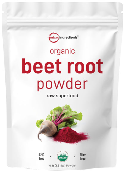 Organic Beet Root Powder, 4 Pounds | Cold Pressed, Water Soluble, High Concentrated Raw Beet Supplement | Superfood Drink Mix | Non-GMO, Vegan Friendly, Plant Based