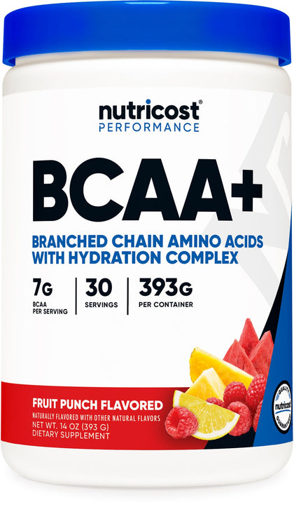 Nutricost BCAA + Hydration Powder (Fruit Punch) 30 Servings - Branched Chain Amino Acids with Hydration Complex - Gluten-Free, Non-GMO