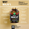 Maju Superfoods 4-in-1 Maca Root Capsules, Organic Black, Yellow & Red Roots w Black Pepper Extract for Absorption (120 ct) | Peru Product, Peruvian Powder, Men & Women Supplement, 60,000 mg