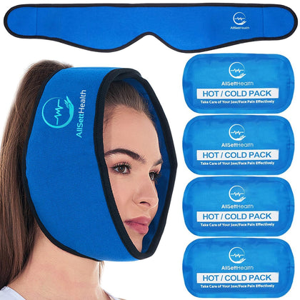 Face Ice Pack Wrap for TMJ Relief, Wisdom Teeth, Jaw, Head and Chin, 4 Reusable Hot and Cold Gel Packs, Pain Relief for Mouth, Oral and Facial Surgery