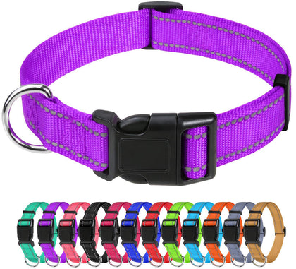 TagME Reflective Nylon Dog Collars, Adjustable Classic Dog Collar with Quick Release Buckle for Medium Dogs, Purple, 1.0