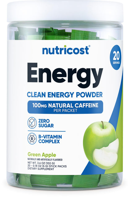 Nutricost Energy Complex Stickpack (20 Servings) Green Apple Flavored - Gluten-Free + Non-GMO