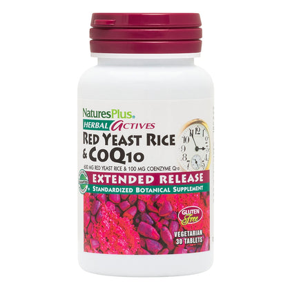 Natures Plus Herbal Actives Red Yeast Rice 600mg & CoQ10 100mg, Extended Release - 30 Vegan Tablets - Maximum Potency Supplement, Antioxidant - Vegetarian, Gluten-Free - 30 Servings