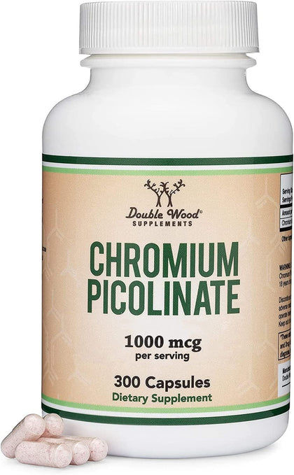 Chromium Picolinate 1000mcg for Healthy Weight Management (High Absorption and Bioavailability) (300 Vegan Safe Capsules, Non-GMO, Gluten Free) by Double Wood Supplements