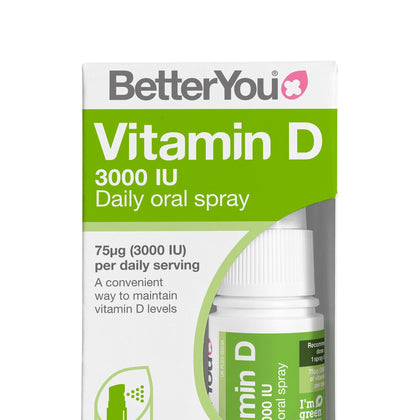 BetterYou Vitamin D3 Spray Liquid Immune Support Supplement, 3000 IU Strength per Single Spray, 0.507 Fl Ounce (100 Sprays), Peppermint Flavour