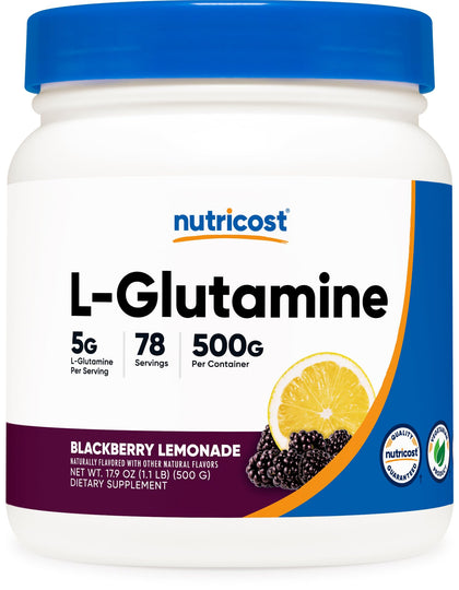 Nutricost L-Glutamine Powder Sweetened with Stevia (500 Grams, Blackberry Lemonade) - L-Glutamine Supplement for Gut Support, 5 Grams of L-Glutamine Per Serving - Gluten Free, Non-GMO