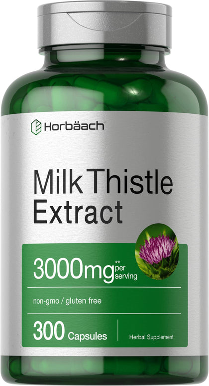 Horbäach Milk Thistle Extract | 3000mg | 300 Capsules | Non-GMO, Gluten Free Supplement