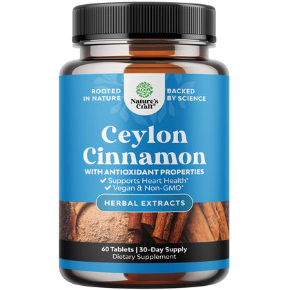 Organic Ceylon Cinnamon Tablets 1000mg - Organic Ceylon Cinnamon Powder Memory Supplement for Brain Support - Non GMO Organic Cinnamon Pills for Heart Health and Organic Immune System Booster