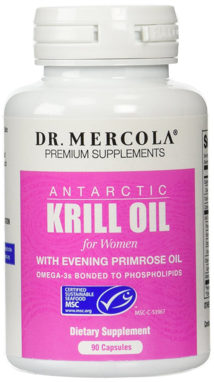 Dr. Mercola Antarctic Krill Oil for Women with Evening Primrose Oil, 90 Capsules (Pack of 1)