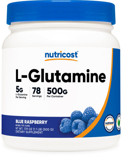 Nutricost L-Glutamine Powder (500 Grams) (Blue Raspberry) (Expiry 6/01/2026)