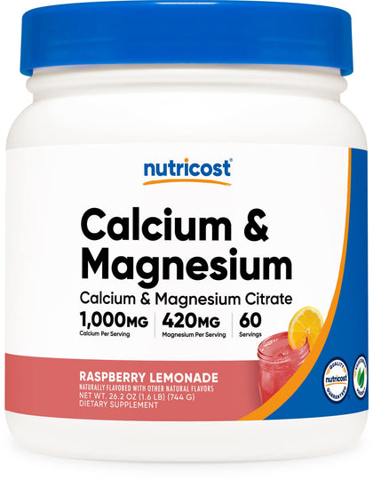 Nutricost Calcium Magnesium Powder (Raspberry Lemonade, 60 Servings) - Bone Support, Non-GMO, Gluten Free (from Calcium Citrate and Magnesium Citrate)