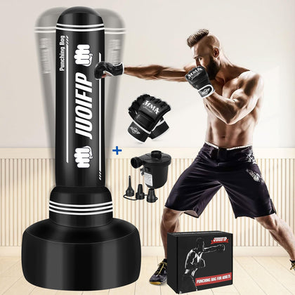 Freestanding Punching Bag with Boxing Gloves and Electric Air Pump - 69 Punching Bag with Stand Adult, Women Men Standing Boxing Bag Inflatable Kickboxing Bag for Training MMA Thai Fitness