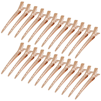 24 Packs Duck Bill Clips, Bantoye 3.35 Inches Rustproof Metal Alligator Curl Clips with Holes for Hair Styling, Hair Coloring, Rose Gold