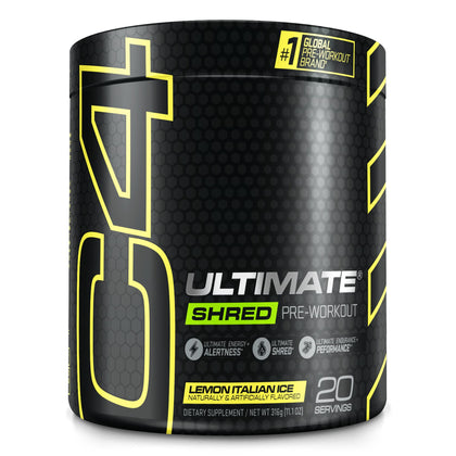 Cellucor C4 Ultimate Shred Pre Workout Powder for Men & Women, Metabolism Supplement with Ginger Root Extract, Lemon Italian Ice, 20 Servings (Pack of 1)