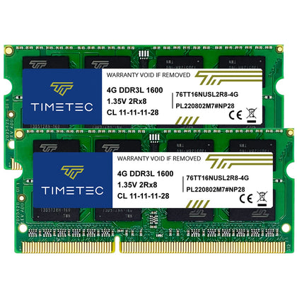 Timetec 8GB KIT(2x4GB) DDR3L / DDR3 1600MHz PC3L-12800 / PC3-12800 Non-ECC Unbuffered 1.35V / 1.5V CL11 1Rx8 Single Rank 204 Pin SODIMM Laptop Notebook PC Computer Memory RAM Module Upgrade