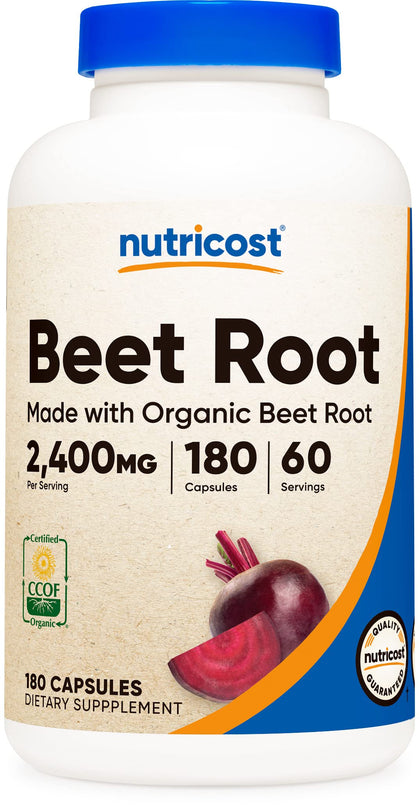 Nutricost Beet Root 2400mg, 180 Capsules - CCOF Certified Made with Organic Beet Root, Superfood, 60 Servings