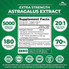 Zazzee Extra Strength Astragalus Root 20:1 Extract, 5000 mg Strength, 70% Polysaccharides, 180 Vegan Capsules, 6 Month Supply, 100% Vegetarian, Standardized and Concentrated 20X Extract, Non-GMO