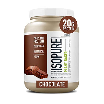 Isopure Chocolate Vegan Protein Powder, with Monk Fruit Sweetener & Amino Acids, Post Workout Recovery, Sugar Free, Plant Based, Organic Pea Protein, Dairy Free, 20 Servings (Packaging May Vary)