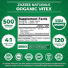 Zazzee USDA Organic Vitex, 500 mg Strength, 120 Vegan Capsules, 4 Month Supply, Standardized and Concentrated 4X Extract, Whole USDA Certified Organic Chaste Berry, All-Natural and Non-GMO