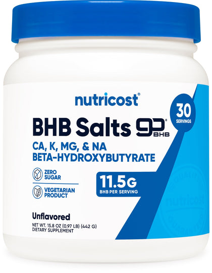 Nutricost Keto BHB Exogenous Ketones 4-in-1 (30 Servings) 12g Beta-Hydroxybutyrate (BHB) Per Serving, (Unflavored) - Ketone Salts