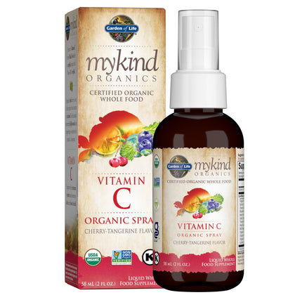 Garden of Life mykind Organics Vitamin C for Kids and Adults, Organic Vitamin C Spray for Skin Health - Cherry Tangerine, Vitamin C Supplement Antioxidant for Immune Support, 2 fl oz Liquid Drops