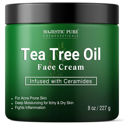 MAJESTIC PURE Tea Tree Oil Face Cream | Cream for Dry & Itchy Skin, Acne, Scar, Day & Night Moisturizer Face Cream for Women & Men | 8 Oz