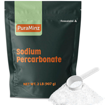 Sodium Percarbonate (2lbs) -Premium Oxygen Bleach/Solid Hydrogen Peroxide. Color-Safe Stain & Grime Remover, Multi-Use Cleaner for Home & Laundry- Resealable Metalized packaging with measuring scoop