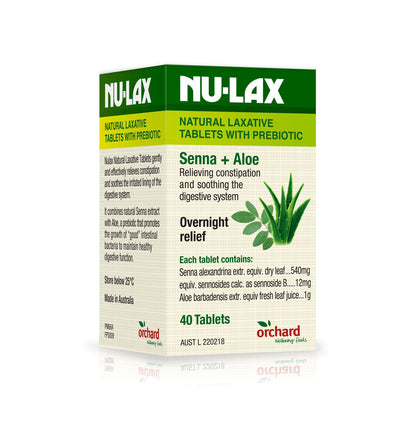 Nulax Natural Laxative Tablets With Prebiotic Senna + Aloe 40 Tablets