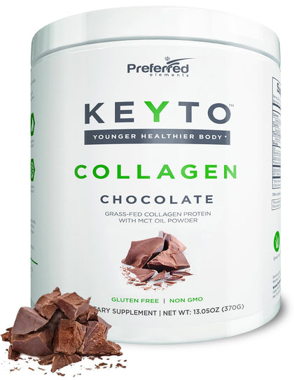 Keto Collagen Protein Powder with MCT Oil - Keto and Paleo Friendly Grass Fed and Pasture Raised Hydrolyzed Collagen Peptides - Fits Low Carb Diet and Keto Snacks - KEYTO Chocolate Flavor