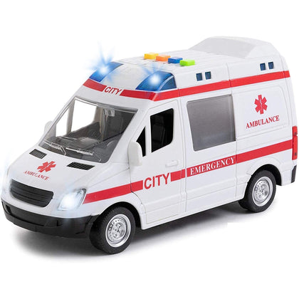 Toy To Enjoy Ambulance Toy Car with Light & Siren Sound Effects - Friction Powered Wheels & LED Lights - Heavy Duty Plastic Rescue Vehicle Toy for Kids & Children