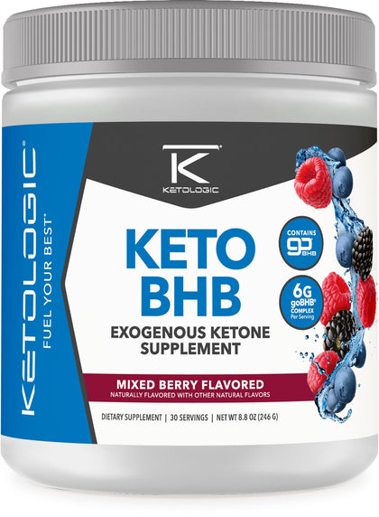 Ketologic Keto BHB (Mixed Berry Flavor) 30 Servings - Exogenous Ketone Supplement with goBHB, Beta-Hydroxybutyrate Salts